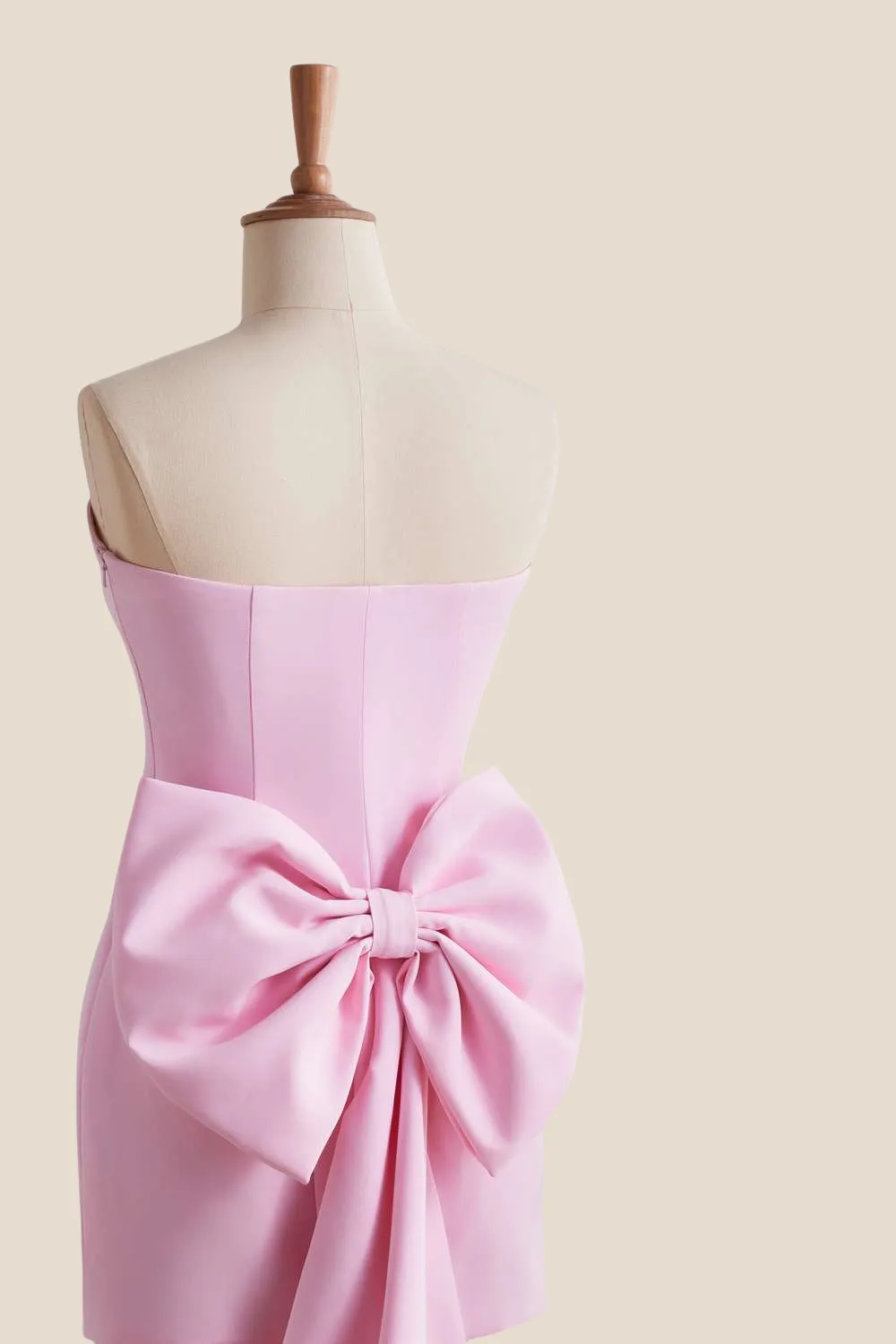 Strapless Light Pink Short Dress with Bow