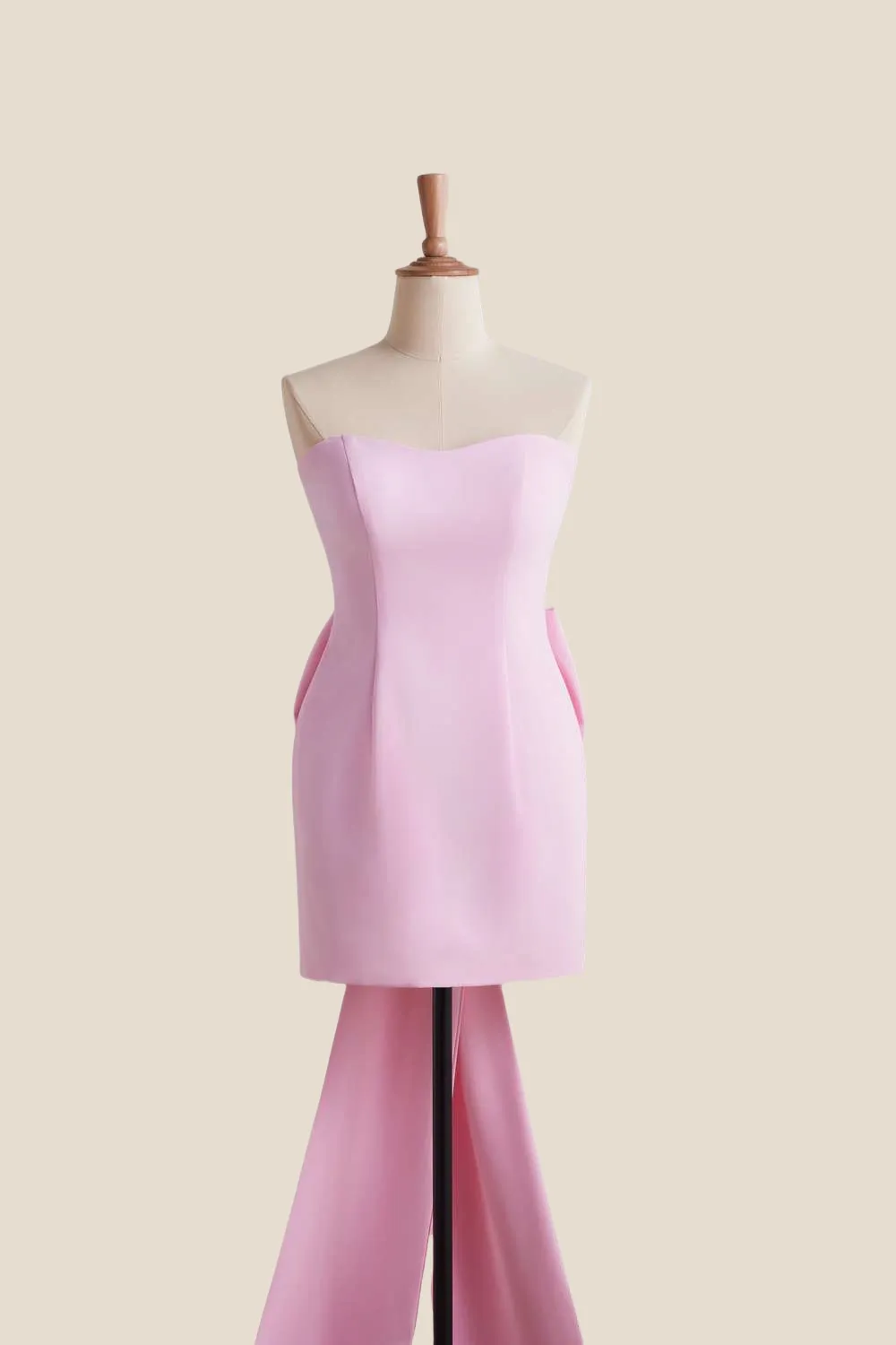 Strapless Light Pink Short Dress with Bow