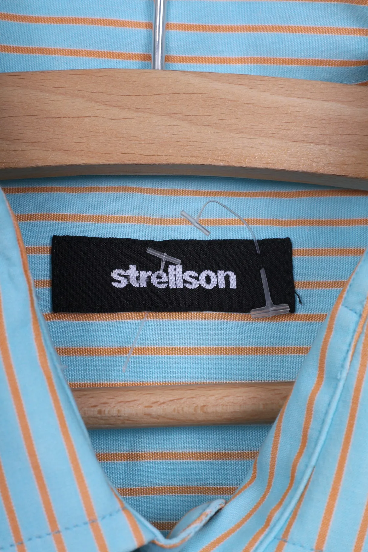 Strellson Mens L 40 15.5 Casual Shirt Blue Striped Cotton Short Sleeve