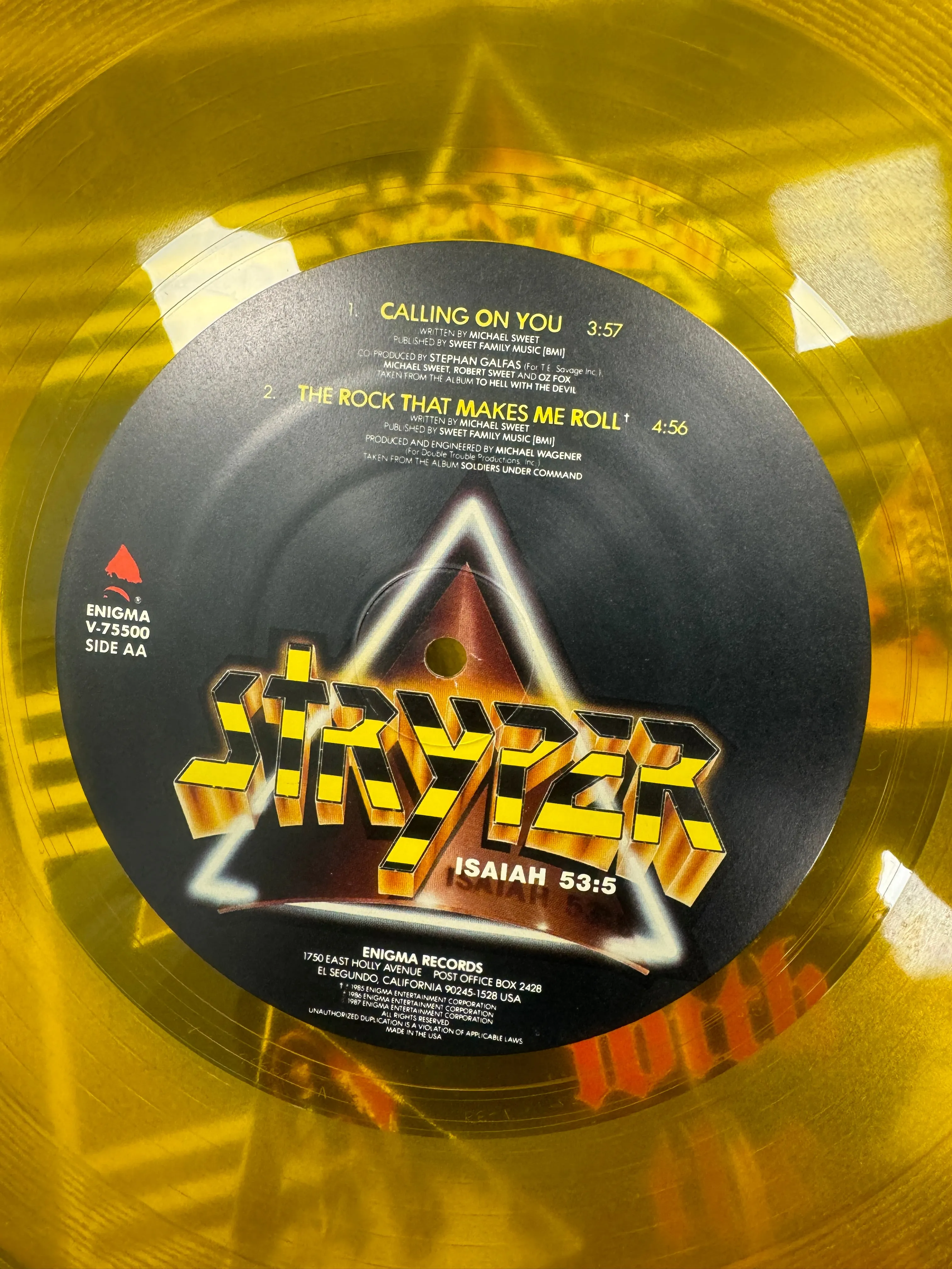 Stryper ‎– Free  (YELLOW VINYL WITH HUGE POSTER 24"x36")