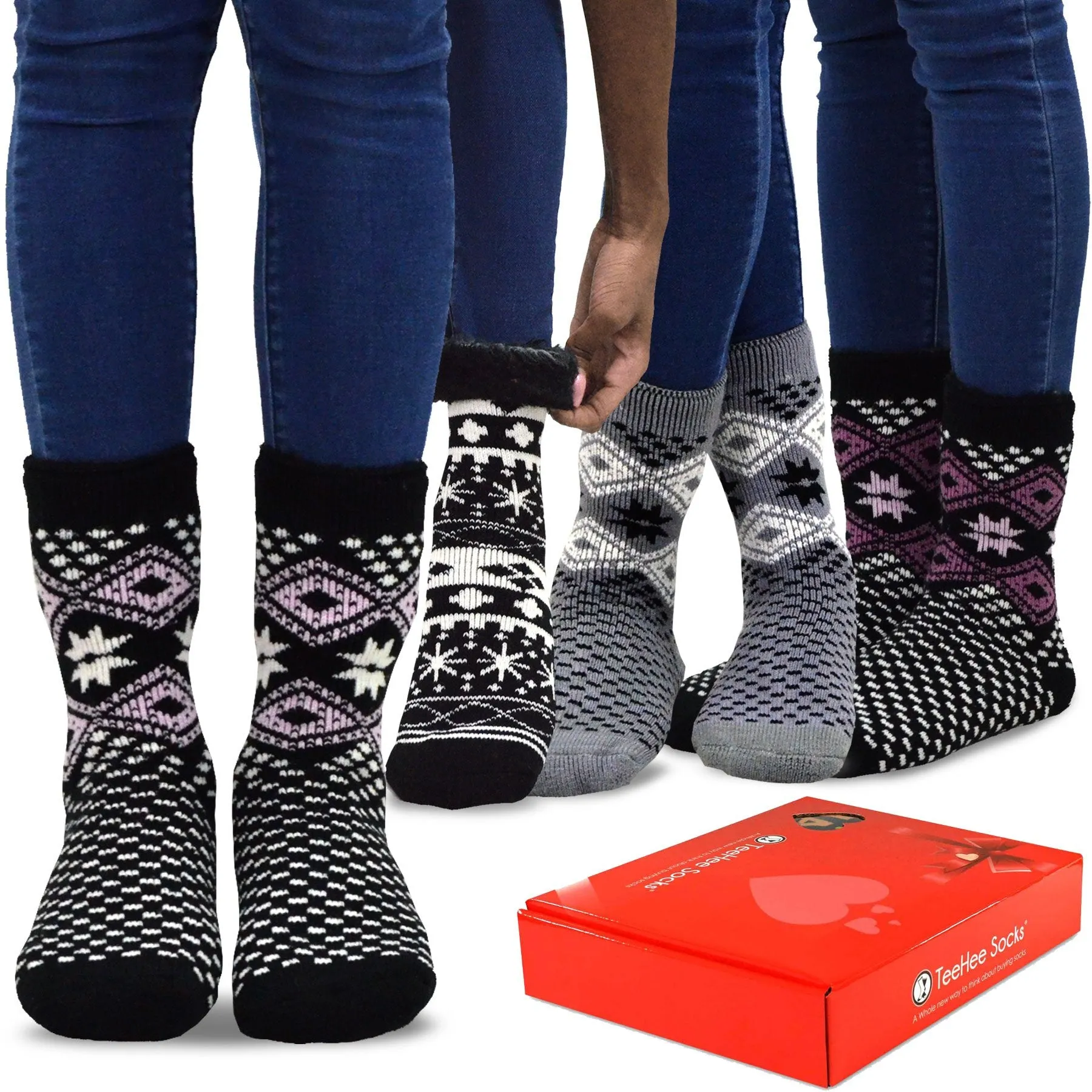 TeeHee Socks Women's Warmer Crew Snowflake 4-Pack Gift Box (12148)