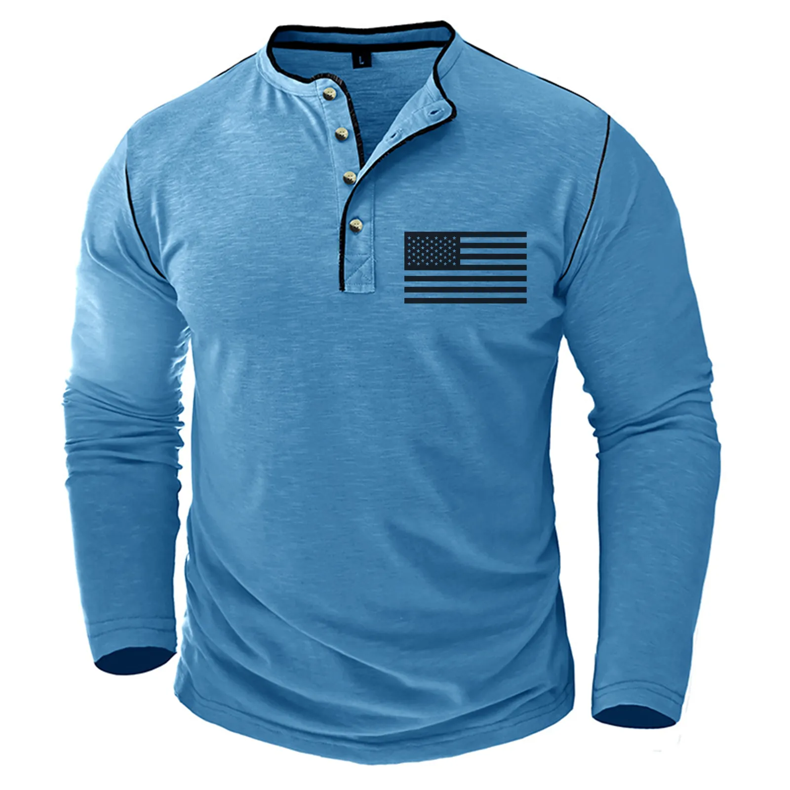 USA FLAG SLUB COTTON 1/4 BUTTON HENLEY SHIRT