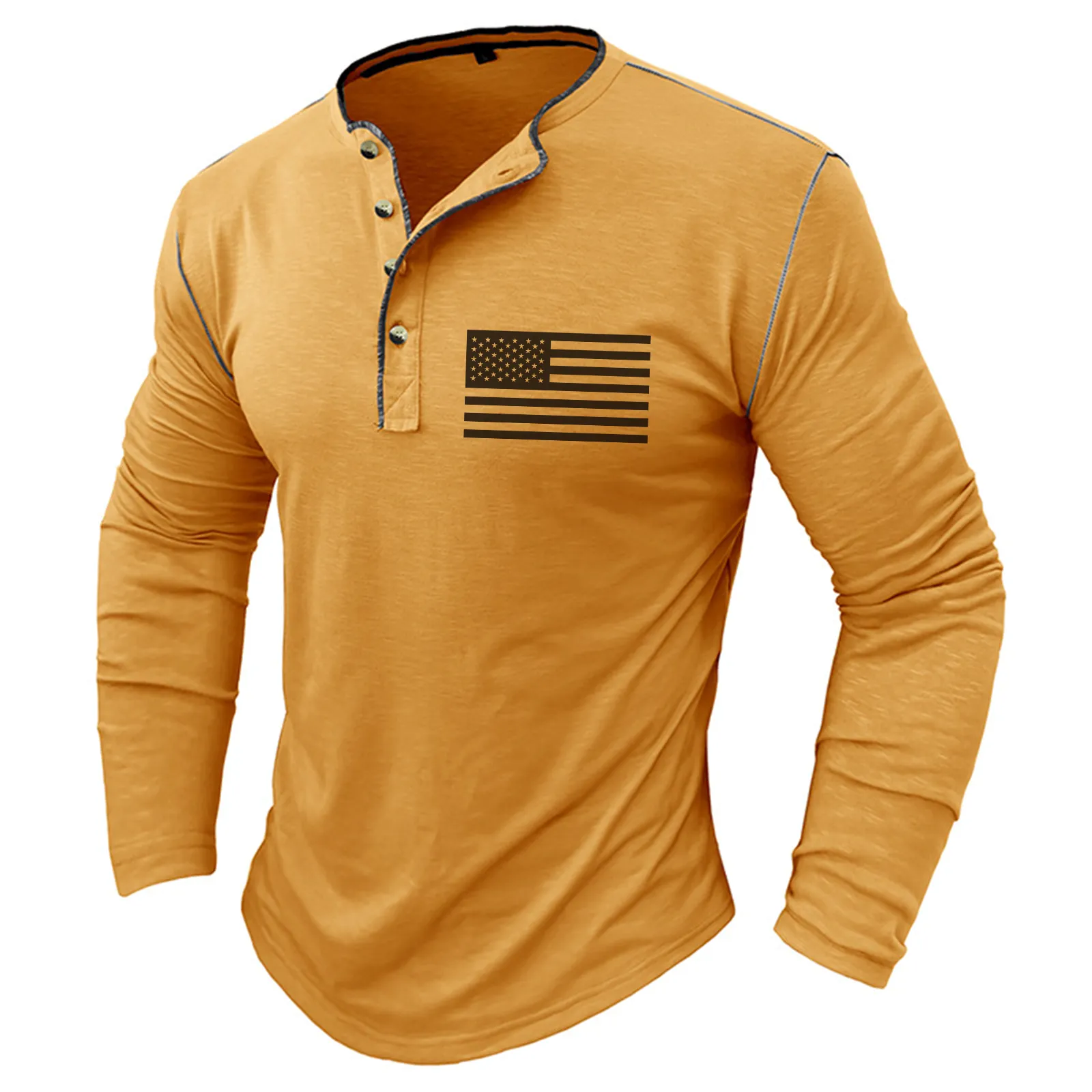 USA FLAG SLUB COTTON 1/4 BUTTON HENLEY SHIRT