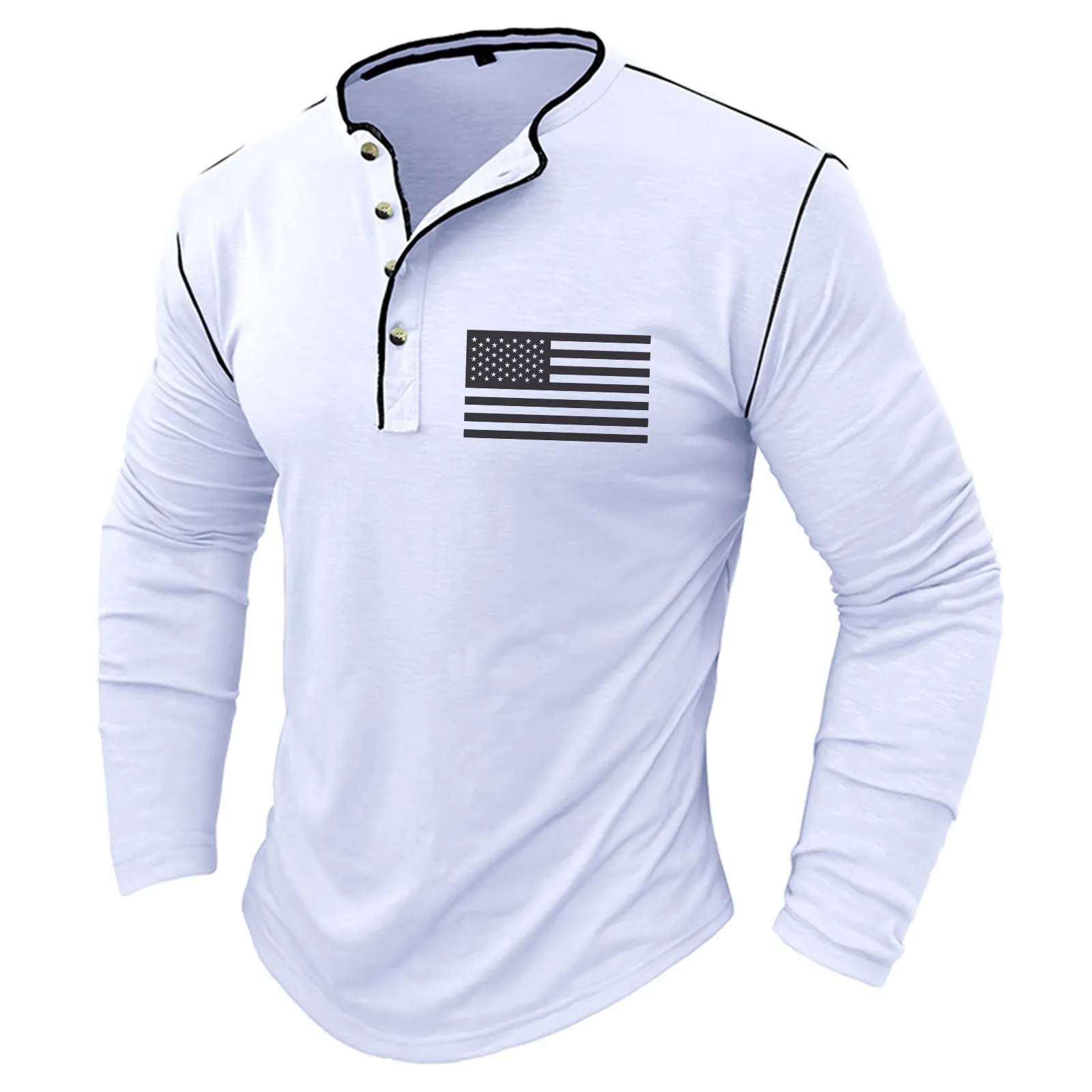 USA FLAG SLUB COTTON 1/4 BUTTON HENLEY SHIRT