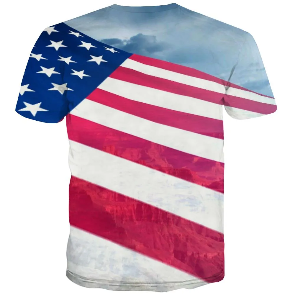 USA T-shirt Men Flag Shirt Print Statue Tshirt Printed Country Tshirt Anime