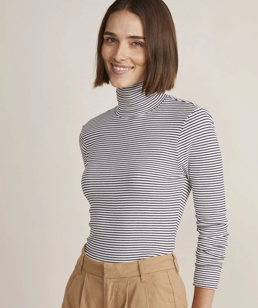 Vineyard Vines Womens Heritage Striped Ribbed Turtleneck Long Sleeve Shirt