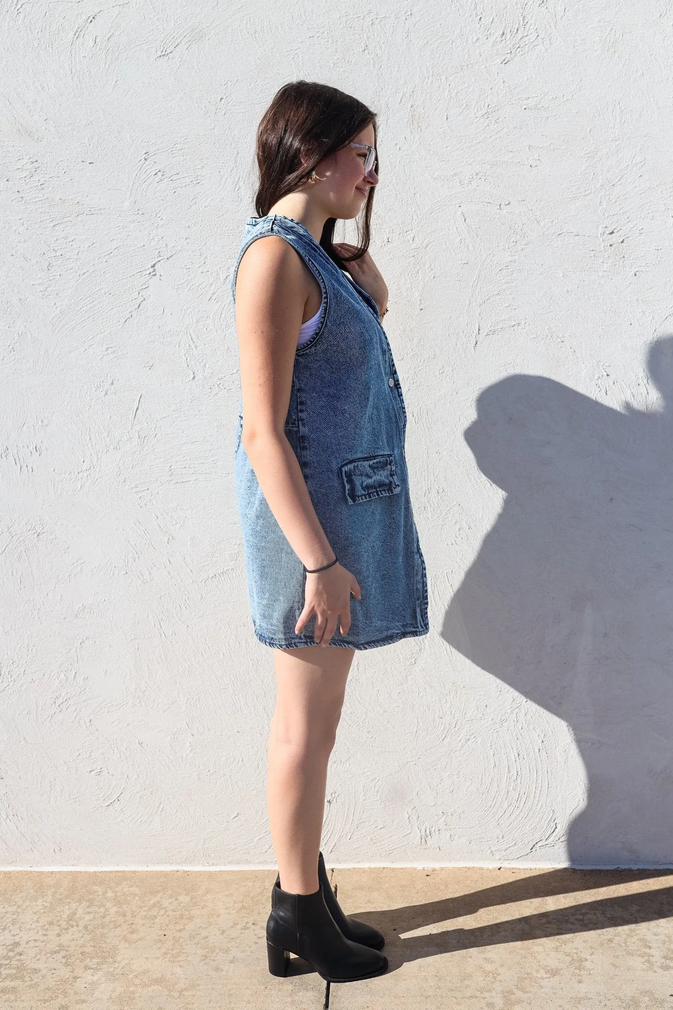 Washed Denim Long Rider Vest