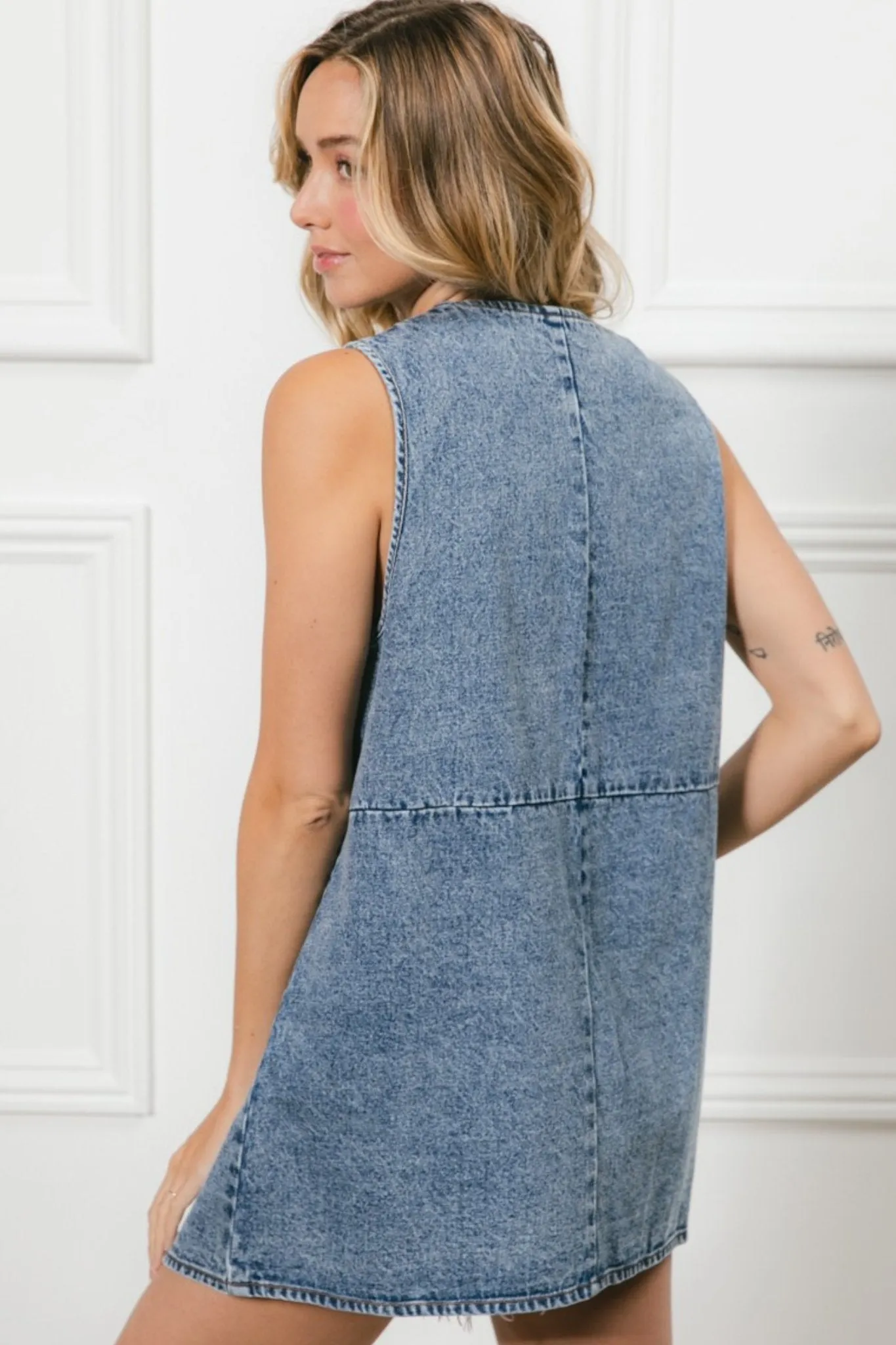 Washed Denim Long Rider Vest