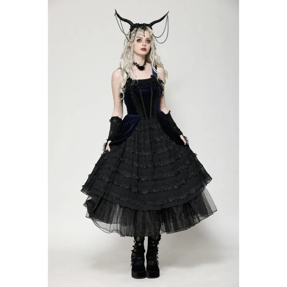 Women's Gothic Lolita Ruffled Lace Slip Dress