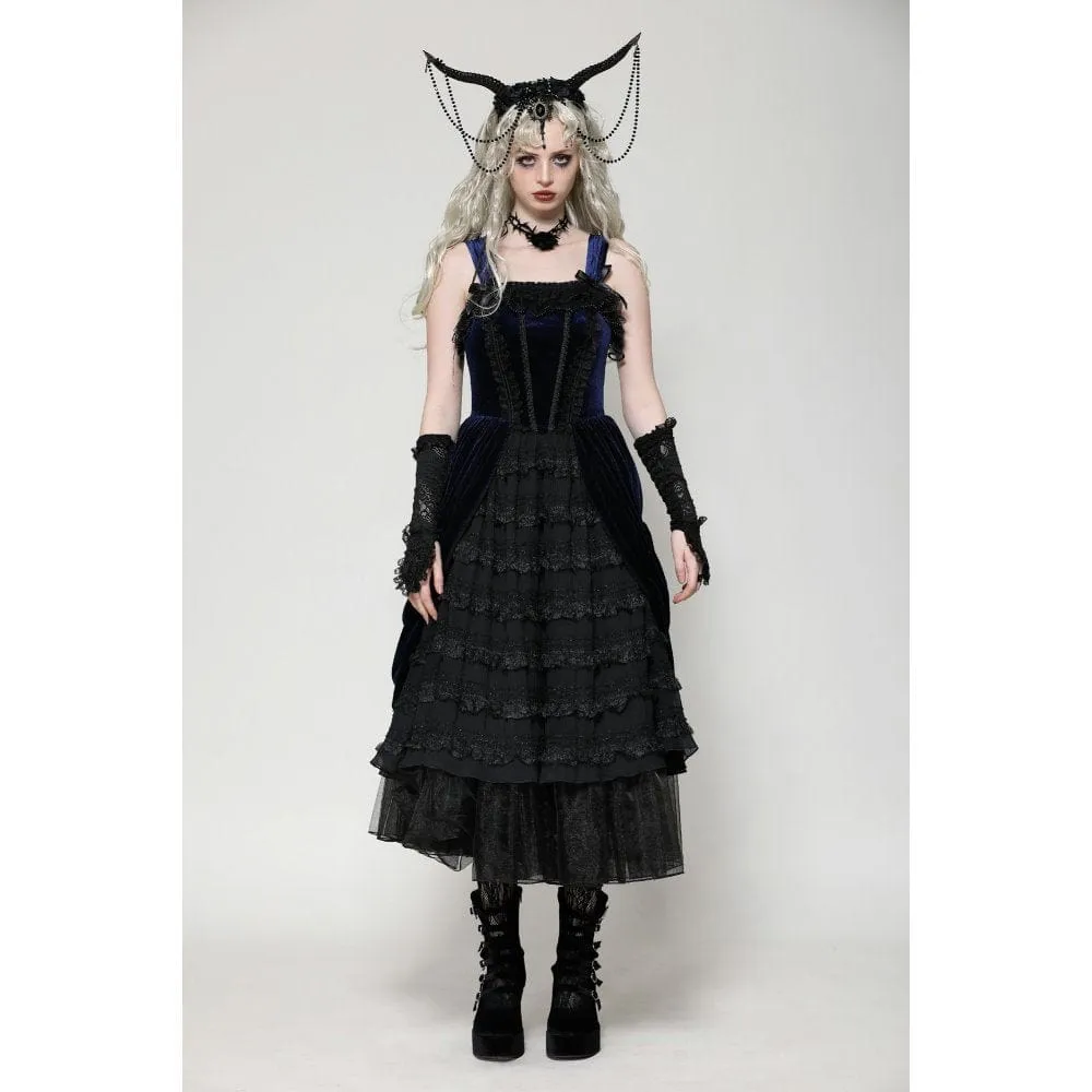 Women's Gothic Lolita Ruffled Lace Slip Dress