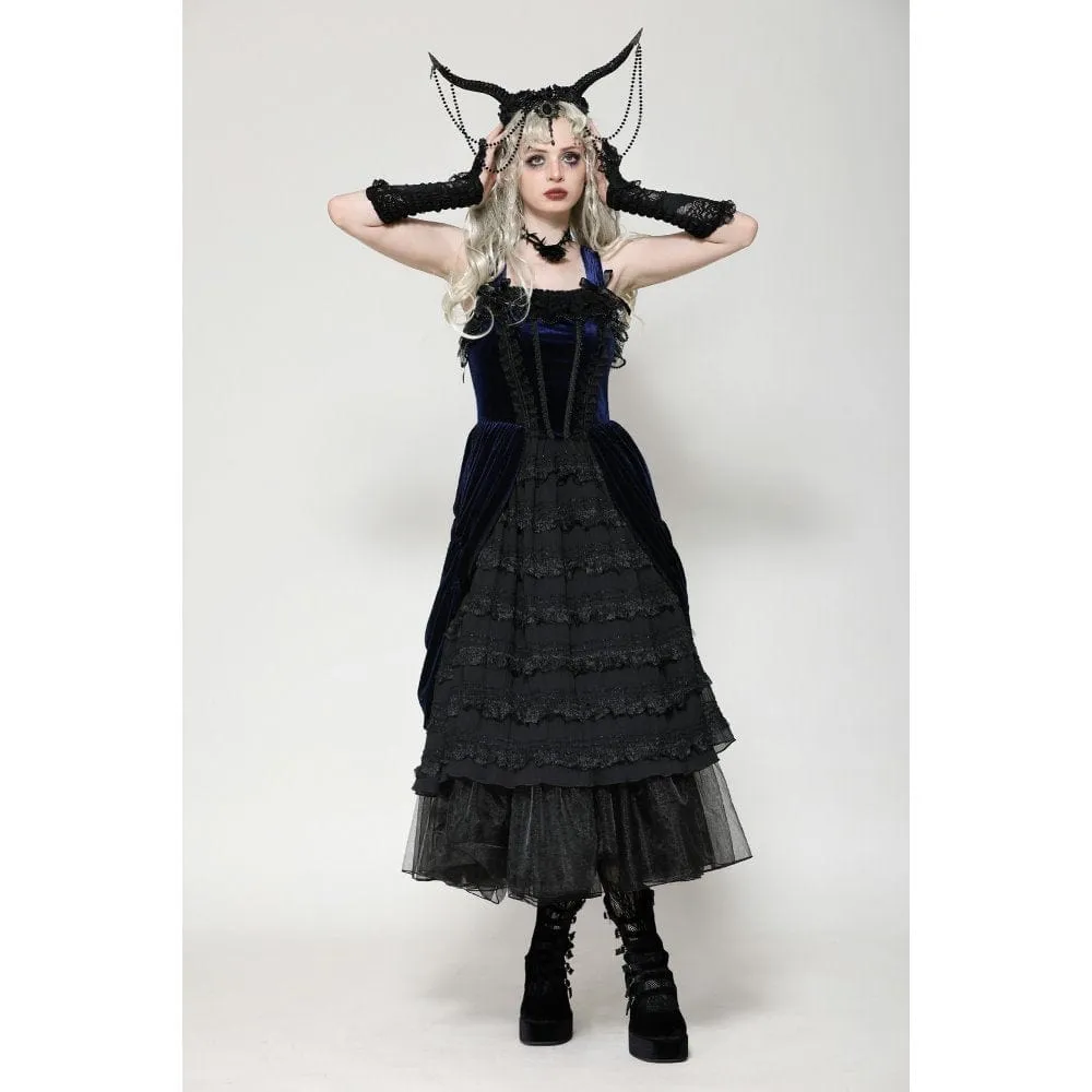 Women's Gothic Lolita Ruffled Lace Slip Dress