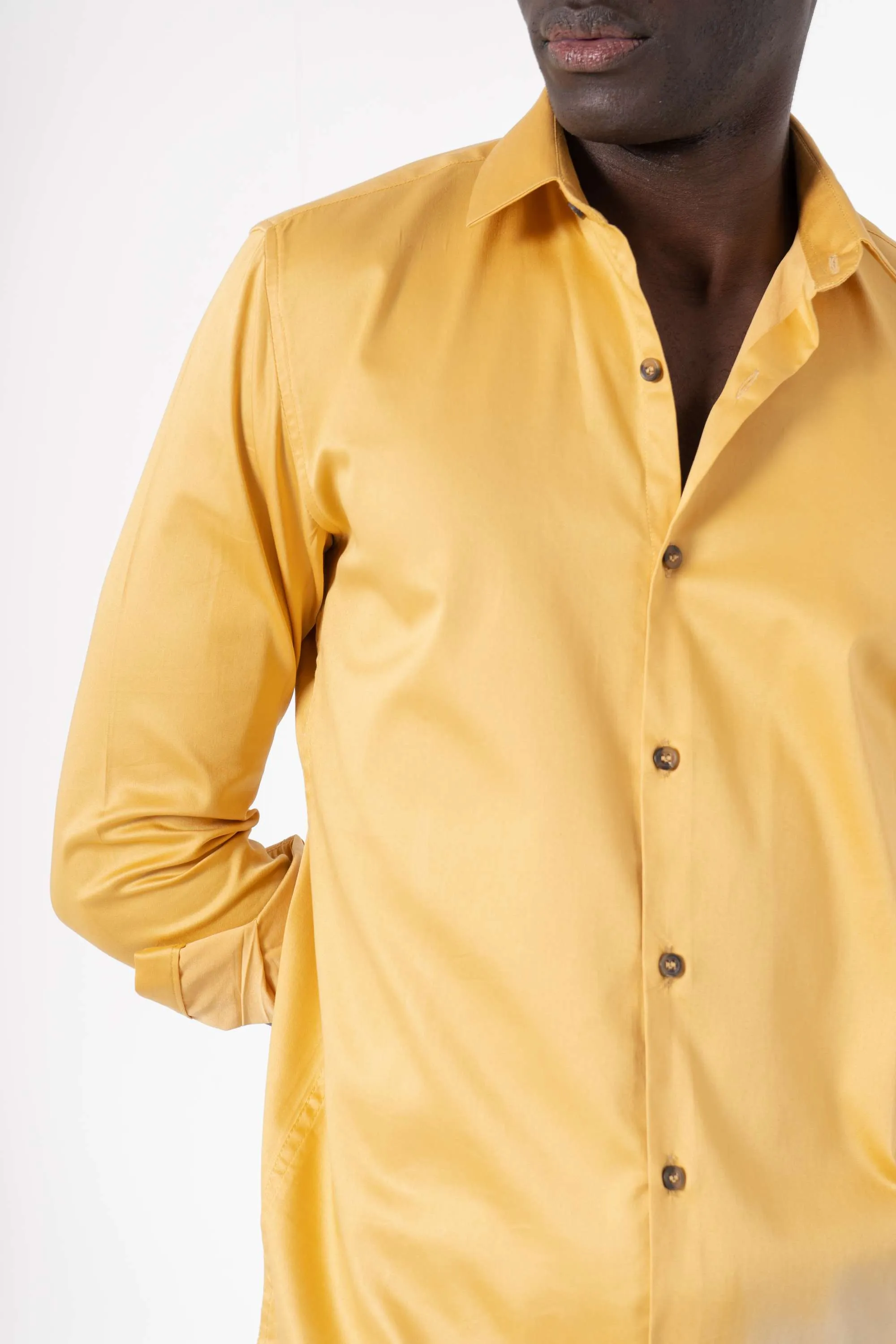 Yellow Solid Print Full Sleeve Shirt