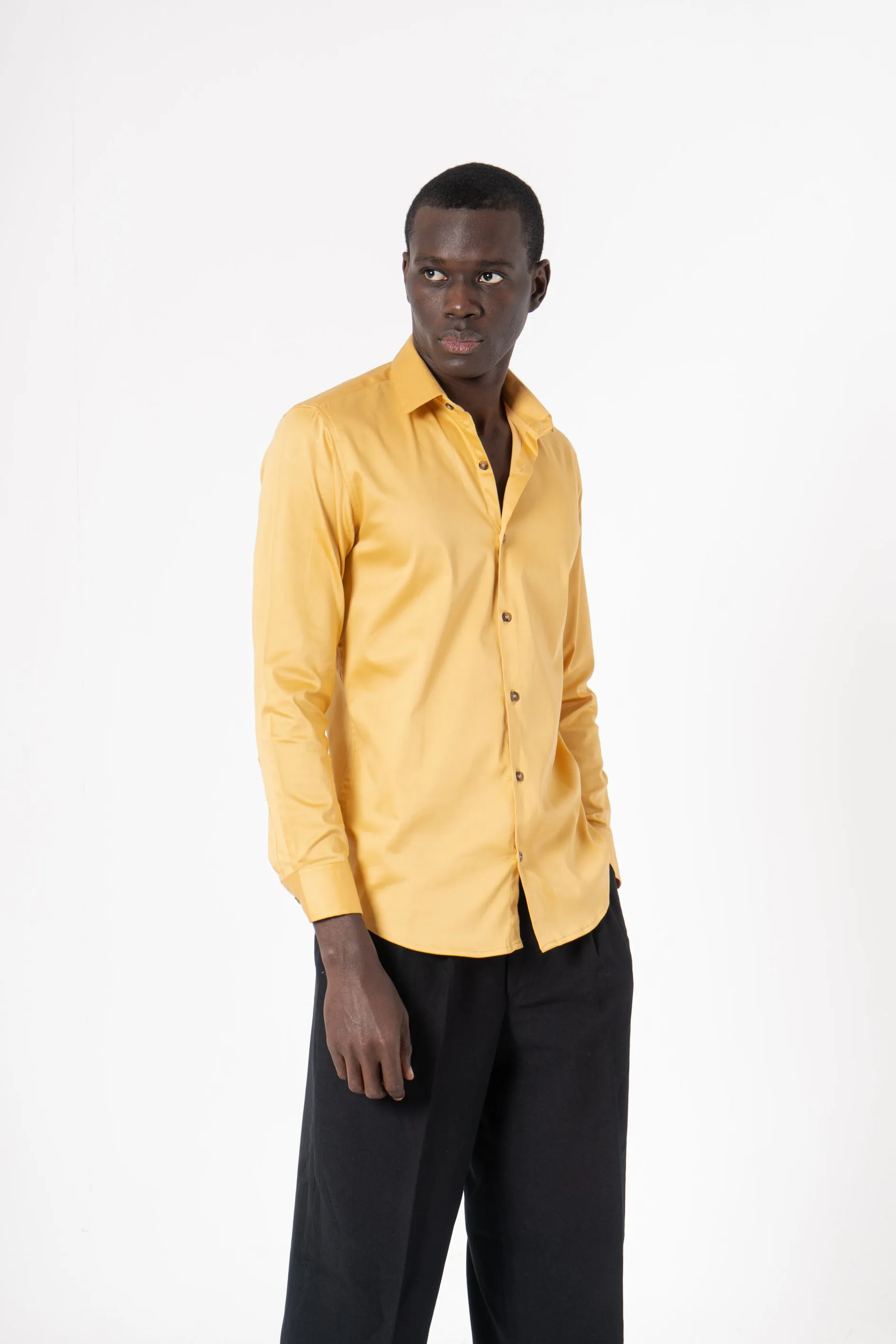 Yellow Solid Print Full Sleeve Shirt