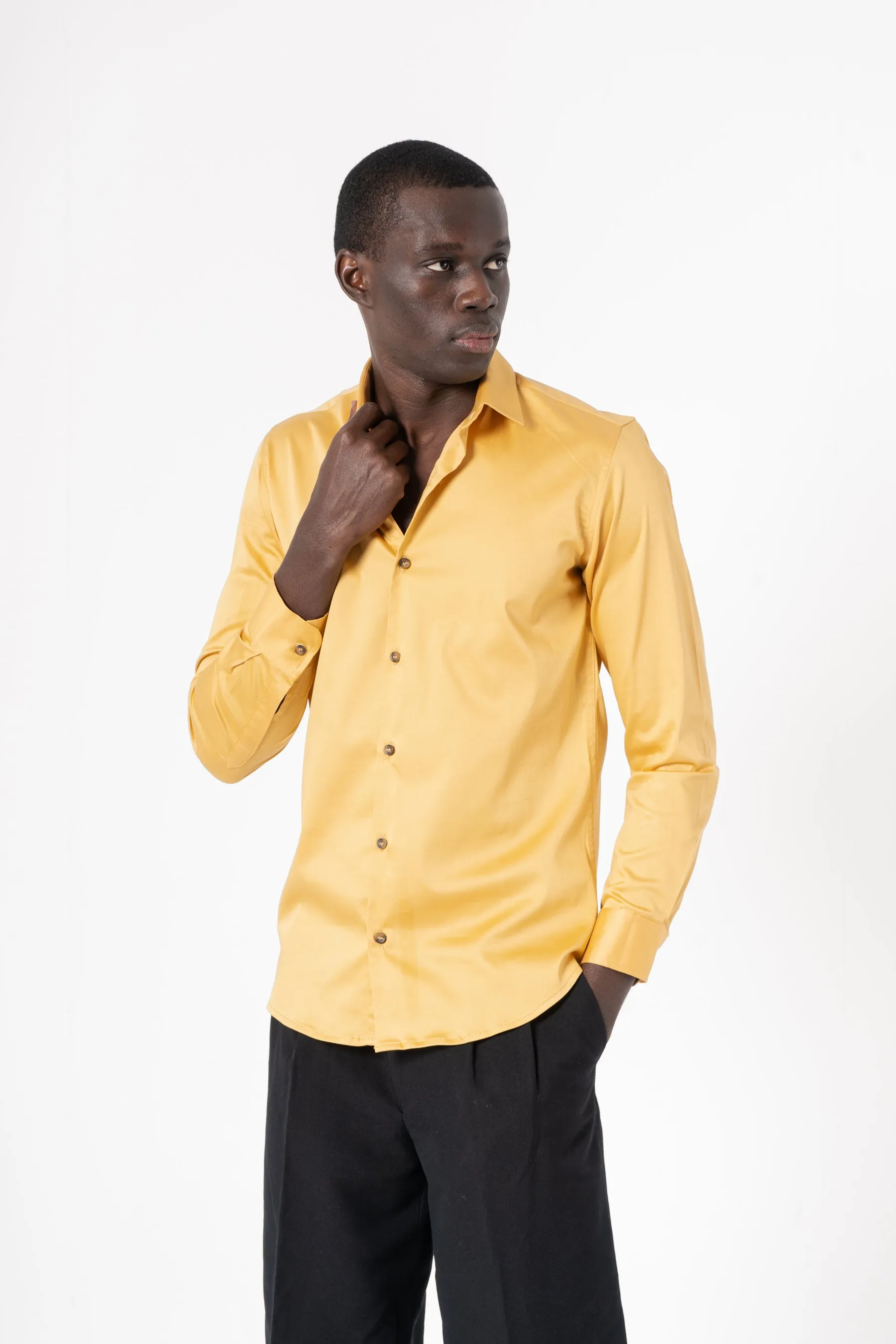 Yellow Solid Print Full Sleeve Shirt