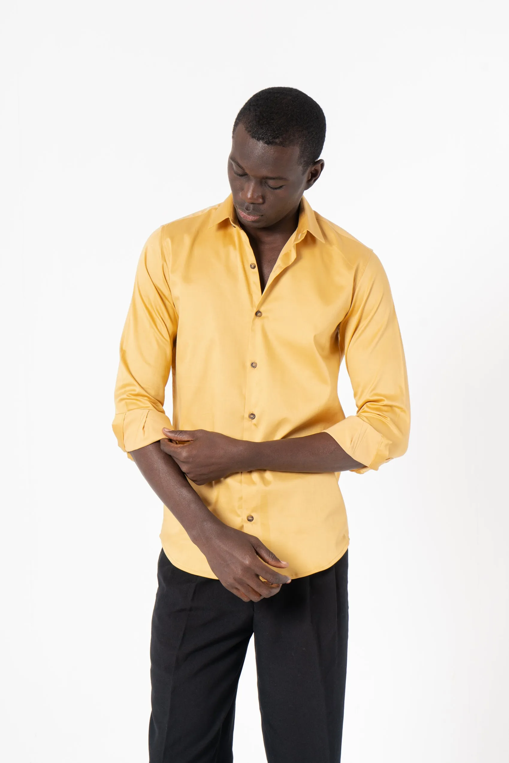 Yellow Solid Print Full Sleeve Shirt