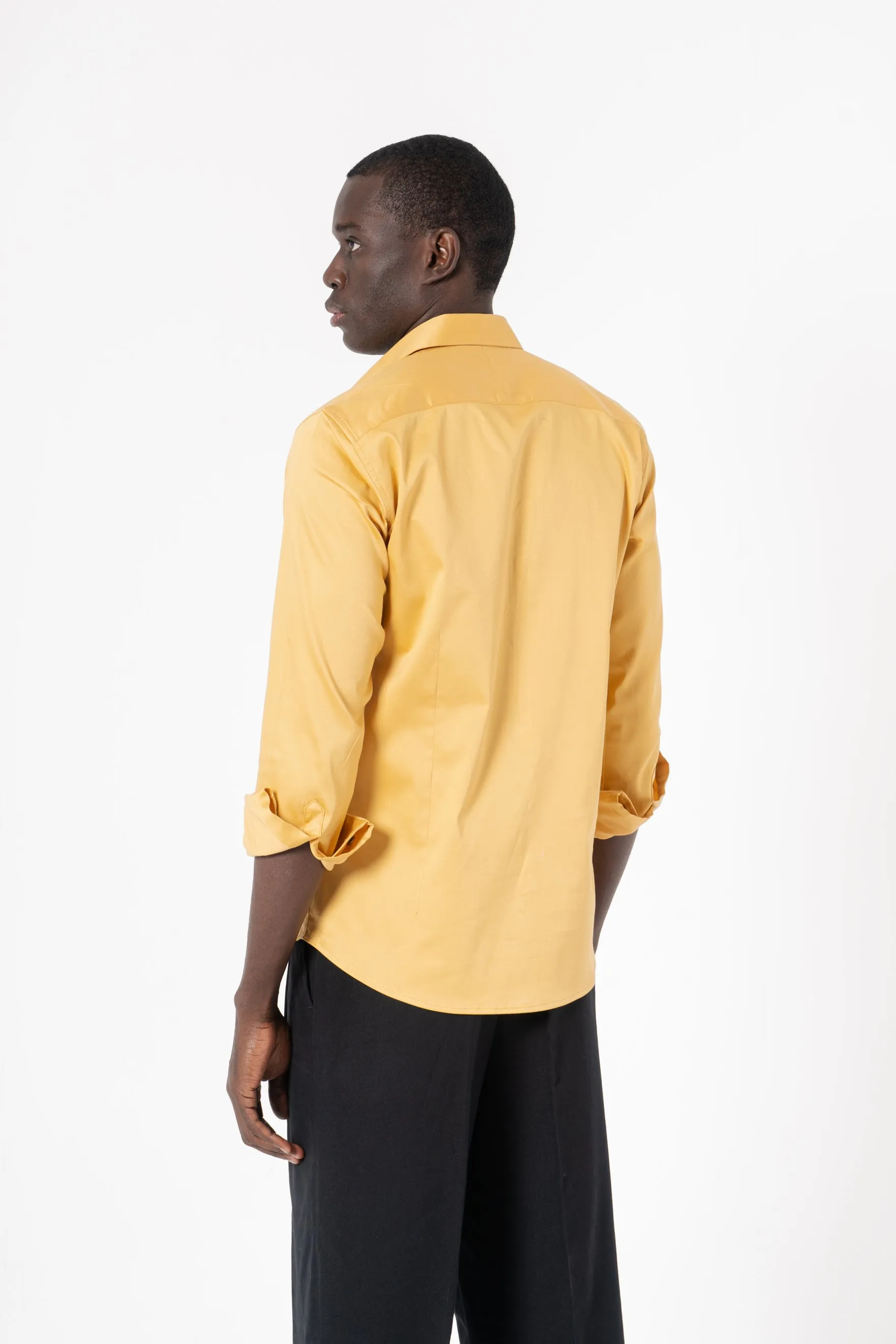 Yellow Solid Print Full Sleeve Shirt